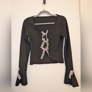 Black Long Sleeve Top with Ribbon Details